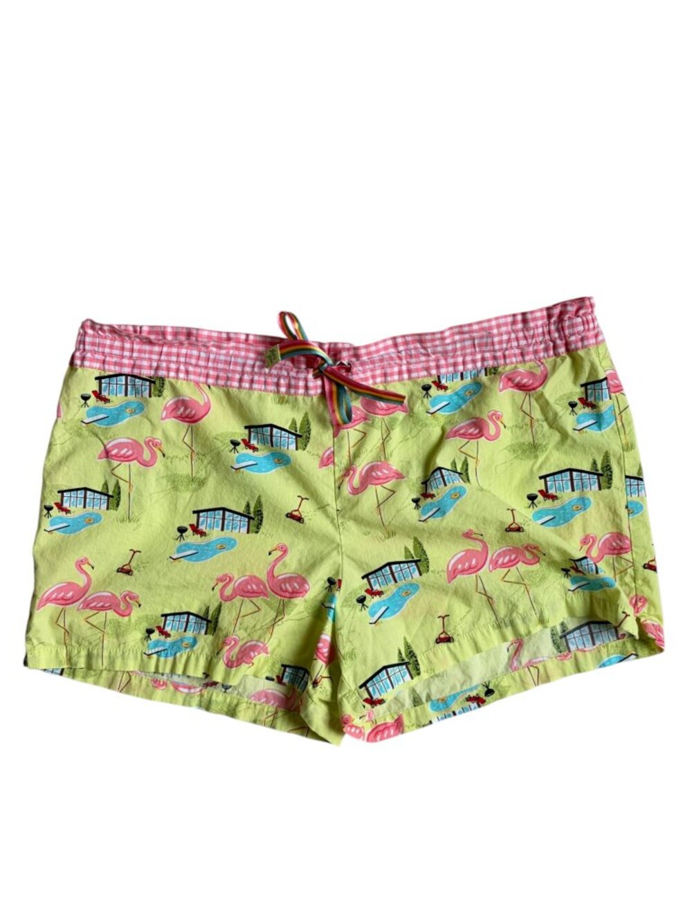 Nick & Nora Flamingo / Backyard Pool Pajama Boxer Shorts (Yellow / Pink) - M